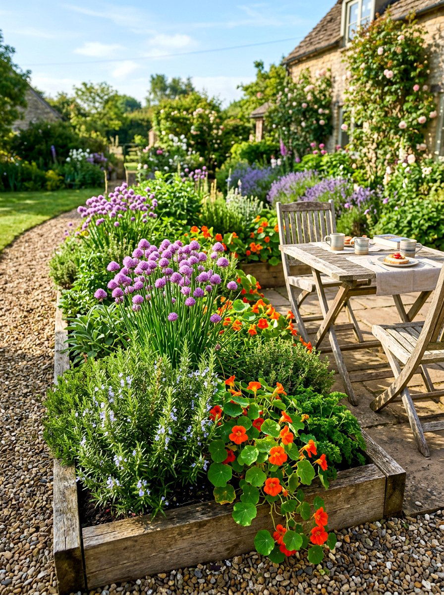Edible Herb and Flower Bed - 30 flower bed landscaping ideas