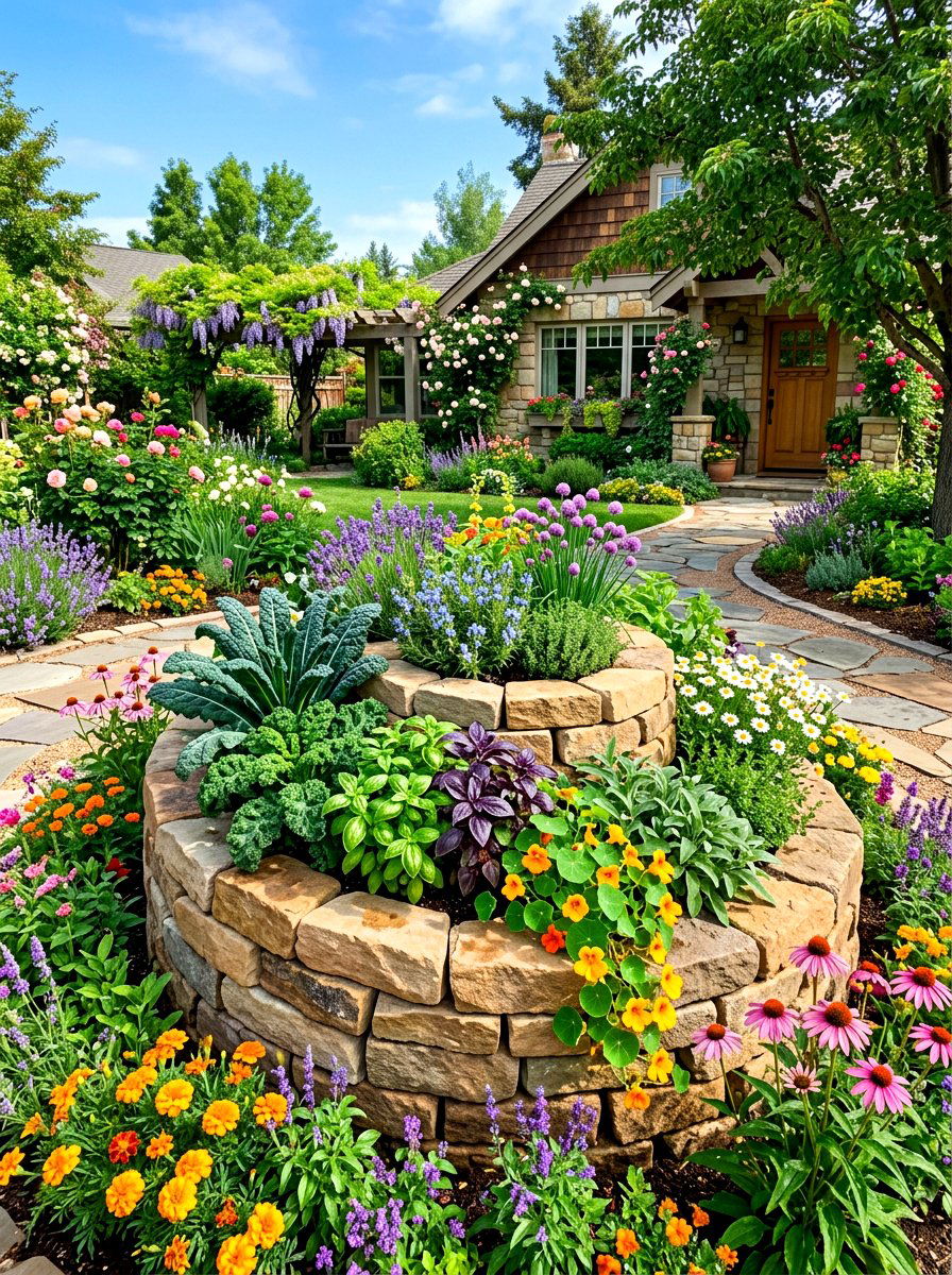 Edible Landscape Herb Spiral - 30 backyard herb spiral ideas