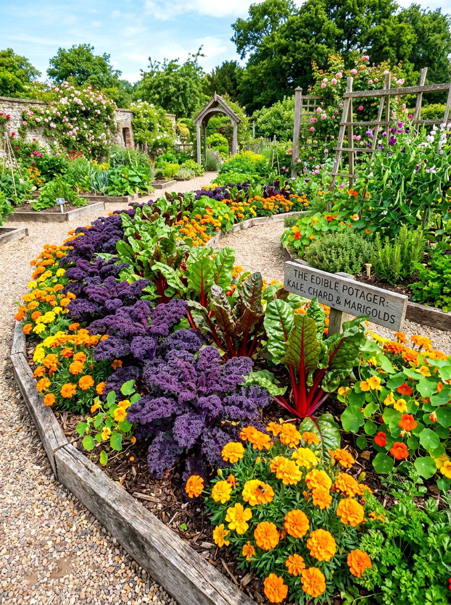 Edible Vegetable Flower Border - 30 cottage border backyard ideas