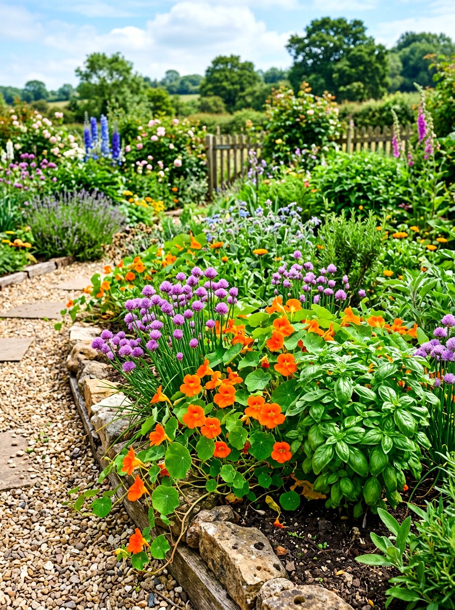 Edible flower and herb mix - 30 herb patio border ideas