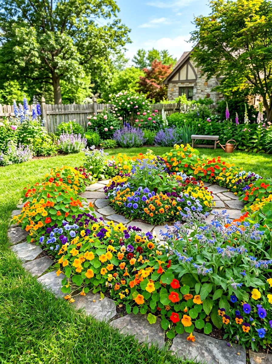 Edible flower garden spiral - 30 herb spiral ideas