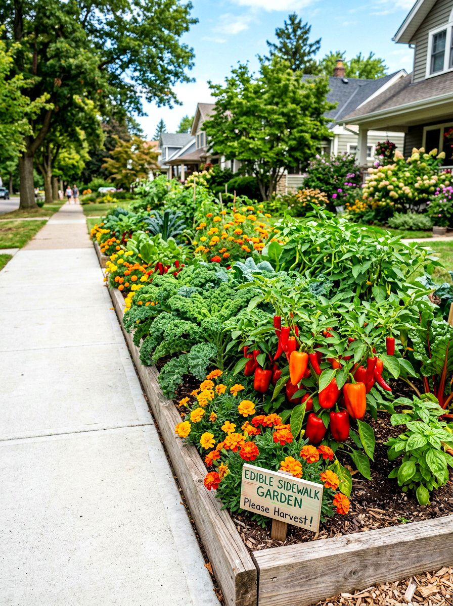 Edible vegetable sidewalk garden - 30 sidewalk garden ideas