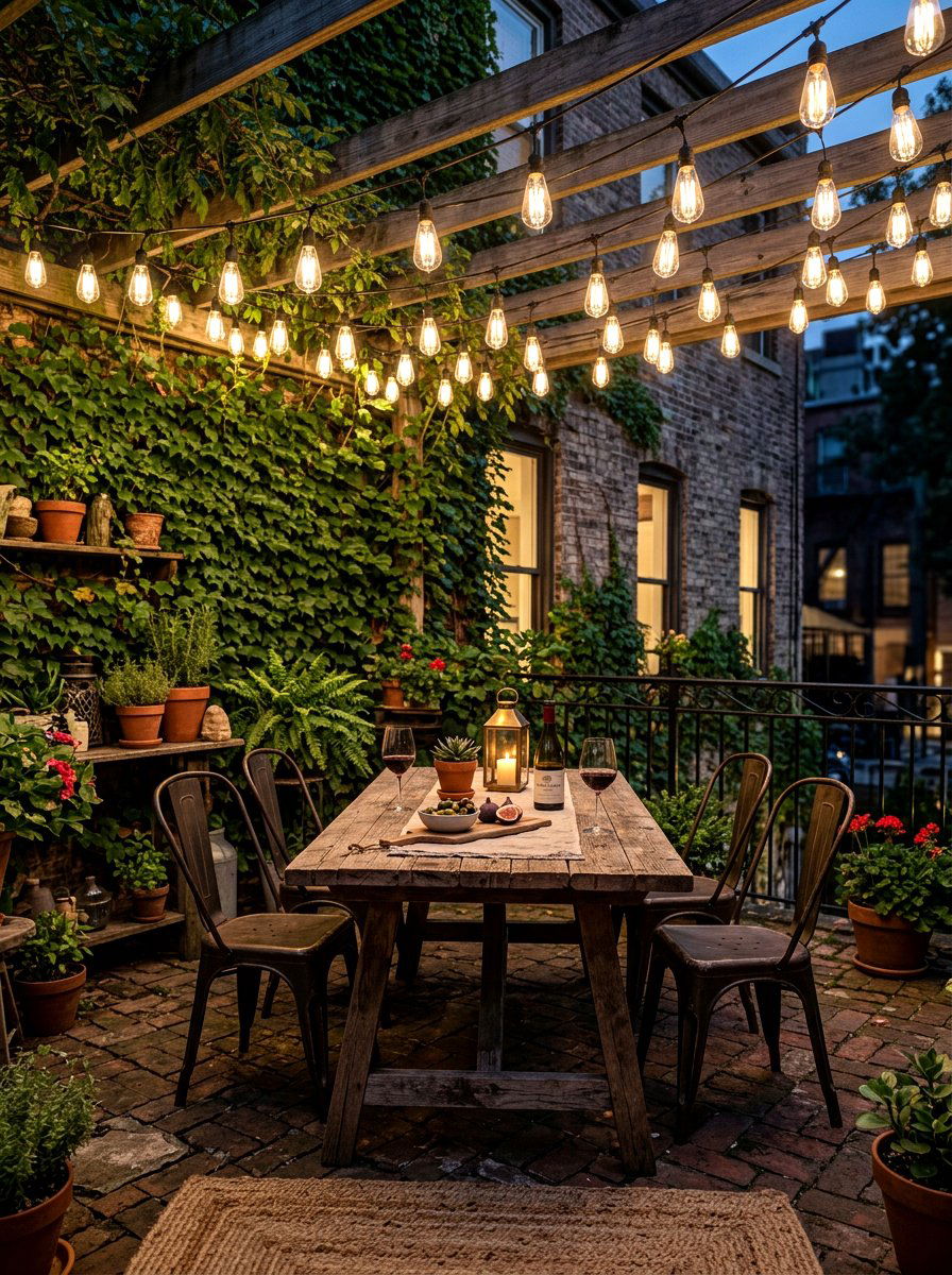 Edison Bulb String Lights - 30 apartment patio lighting ideas