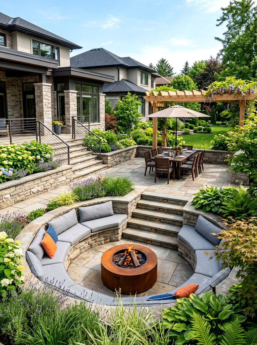 Edison bulb canopy - 30 pizza night patio ideas