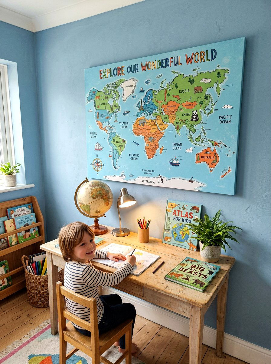 Educational map art - 30 art wall kids room ideas