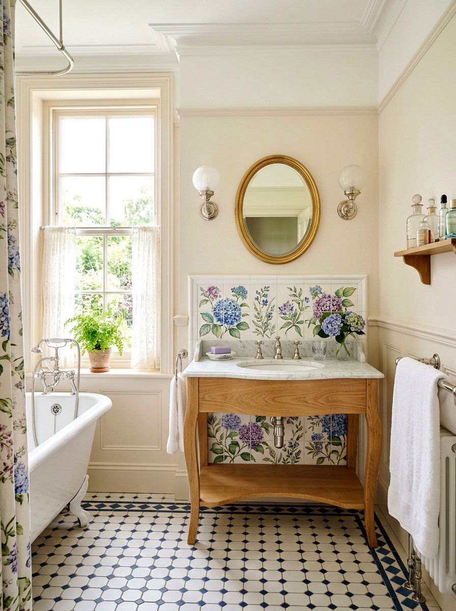 Edwardian Floral Tile - 30 vintage floral bathroom ideas