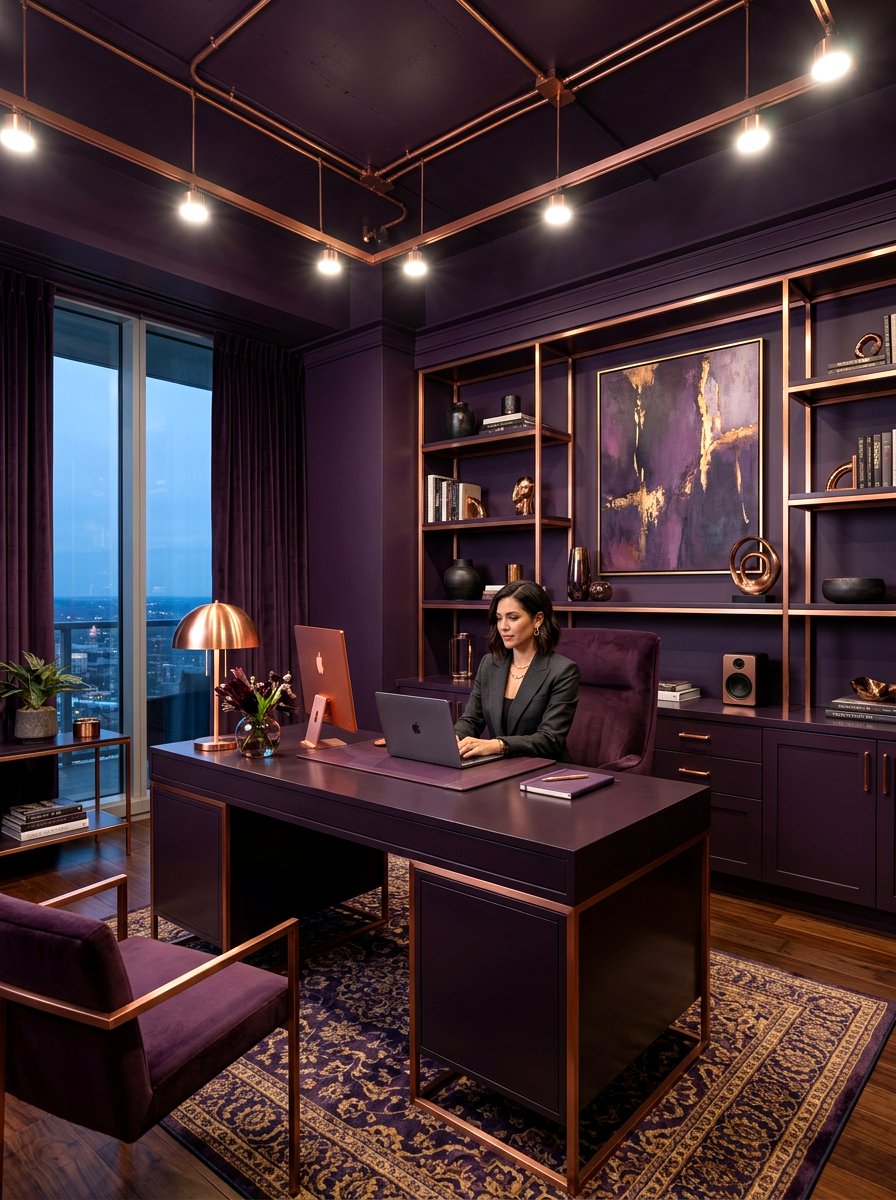 Eggplant Office - 30 color drenched office ideas