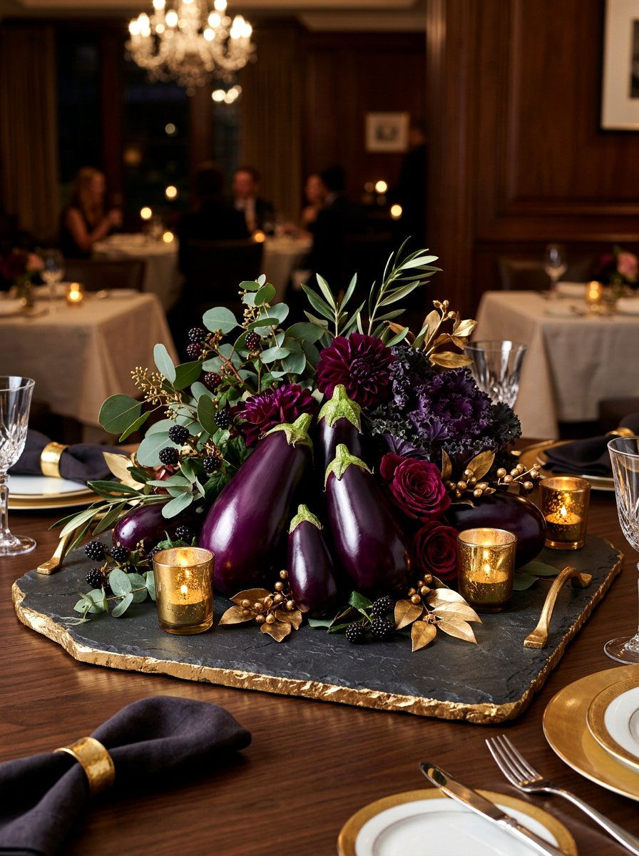 Eggplant Purple Centerpiece - 30 vegetable centerpiece ideas