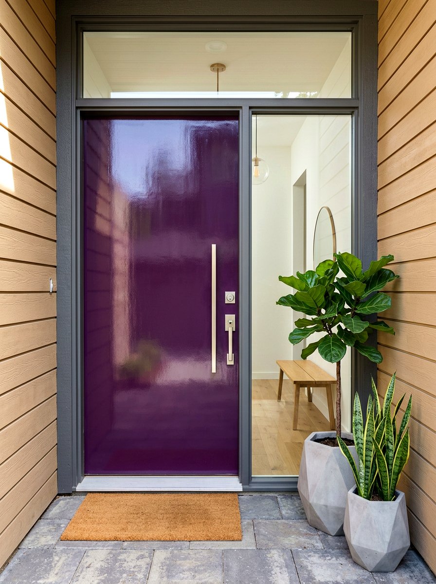 Eggplant Purple Glossy Door - 30 lacquered front door ideas