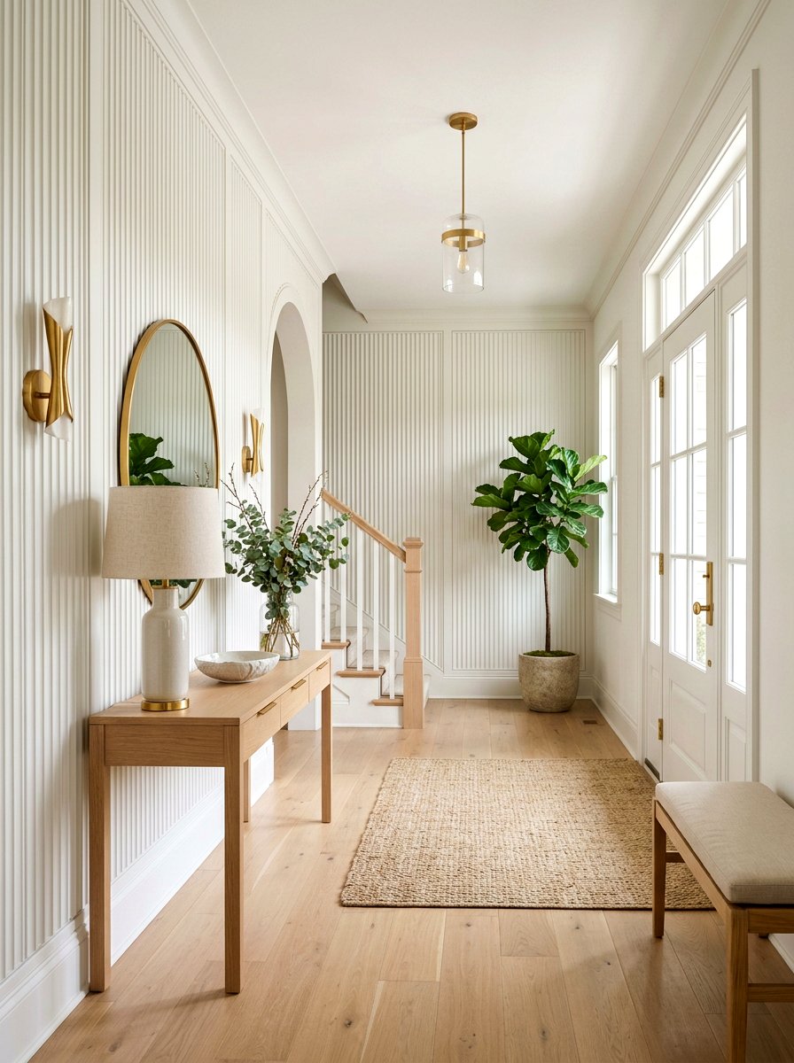 Eggshell White Fluted Paneling - 30 trim drenched foyer ideas