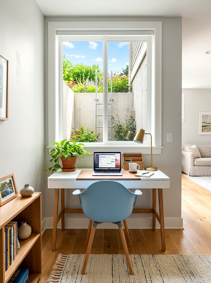 Egress Window Desk - 30 basement office nook ideas