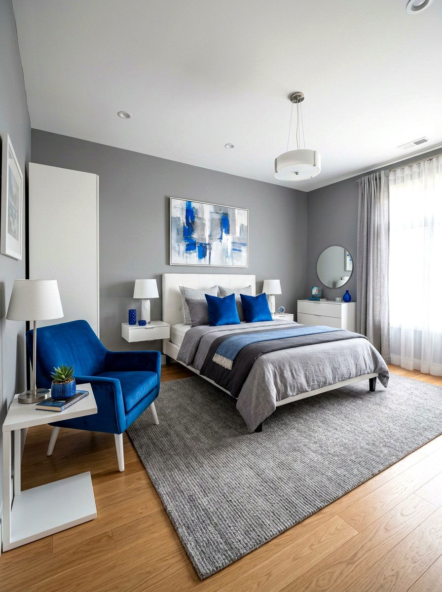 Electric Blue And Heather Gray Bedroom - 30 blue and gray bedroom ideas