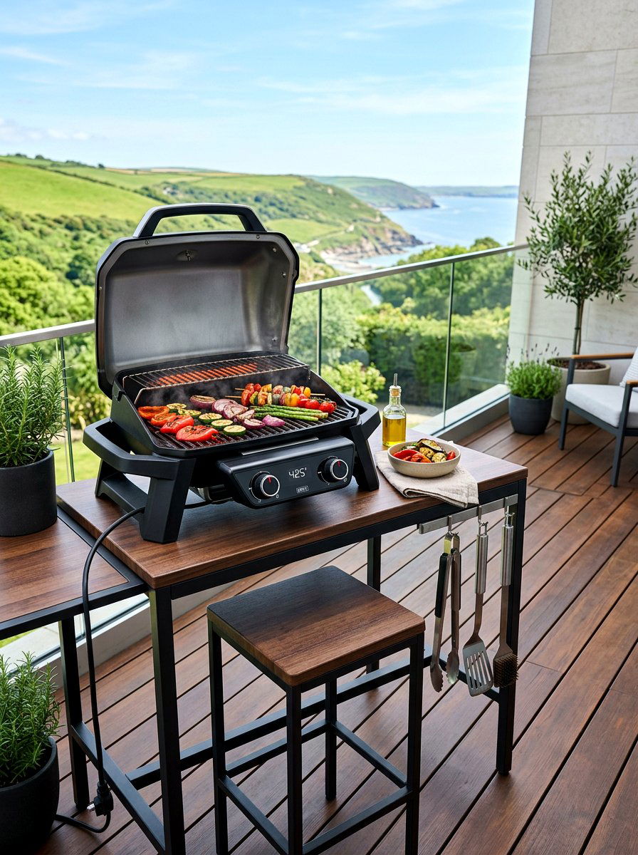 Electric balcony grill station - 30 apartment patio entertaining ideas