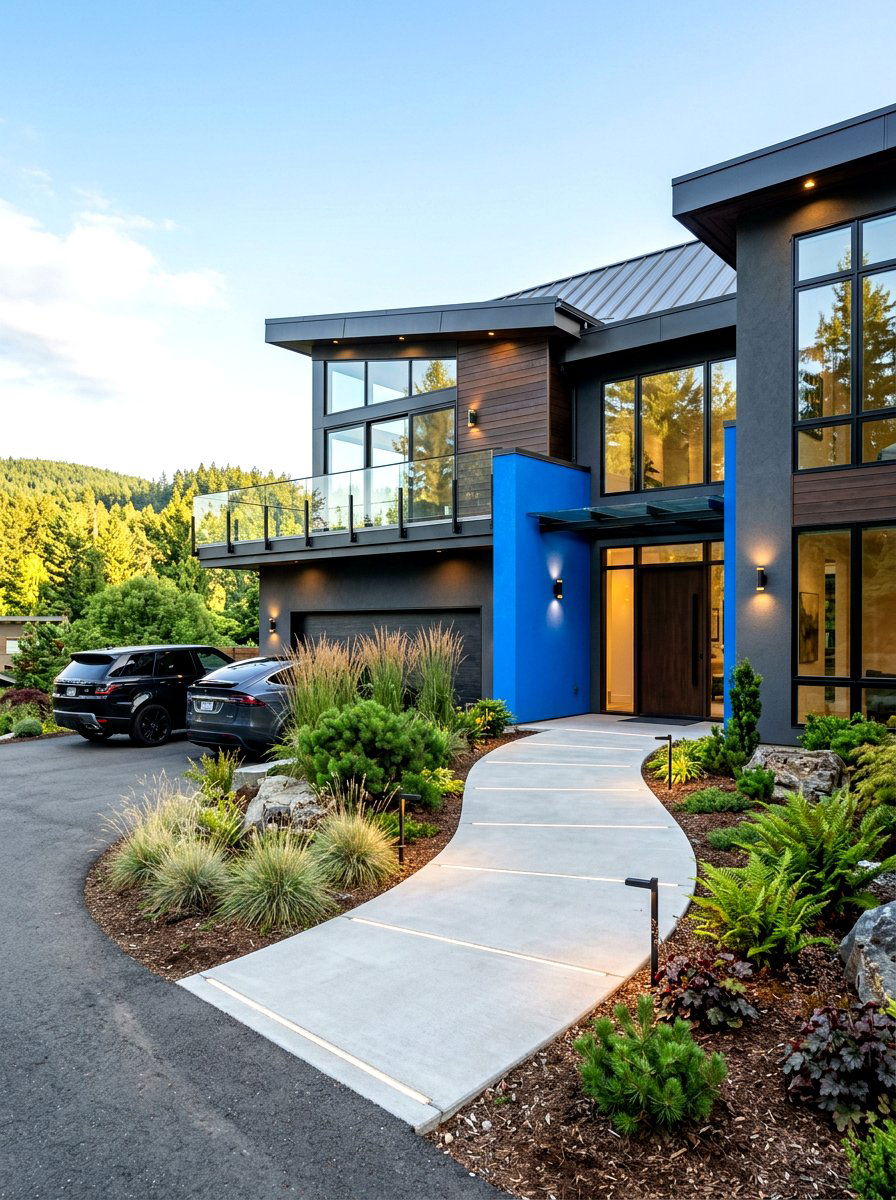 Electric blue accent wall - 30 blue house exterior ideas