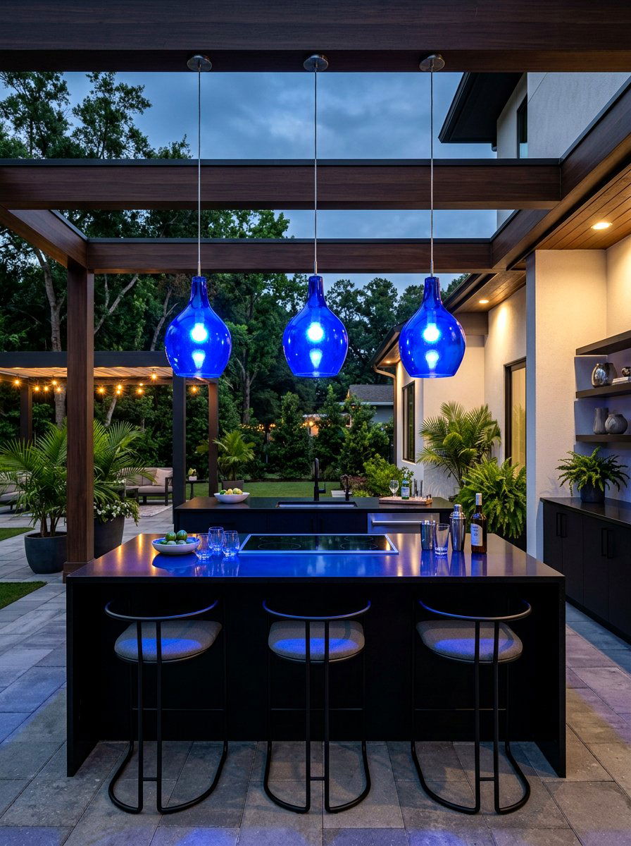 Electric blue kitchen lighting - 30 blue kitchen ideas