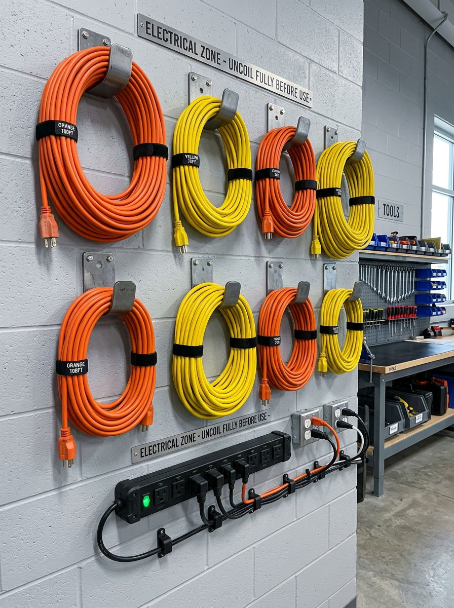 Electrical Cord Management Hub - 30 shed organization ideas