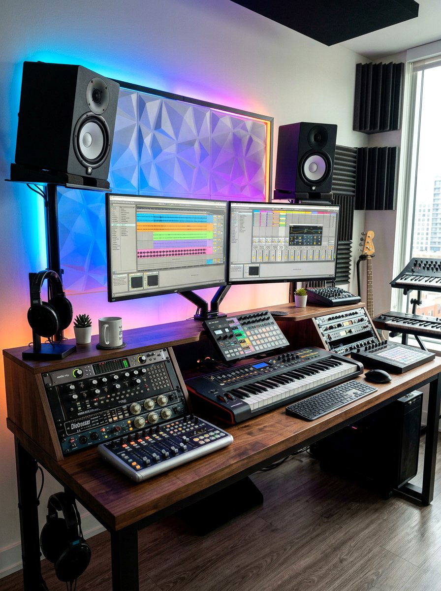 Electronic music production station - 30 music practice room ideas