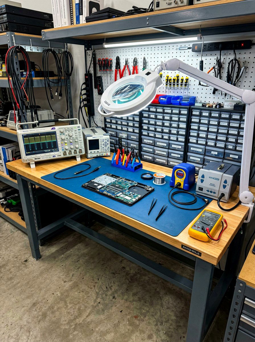 Electronics Repair Bench - 30 garage hobby room ideas
