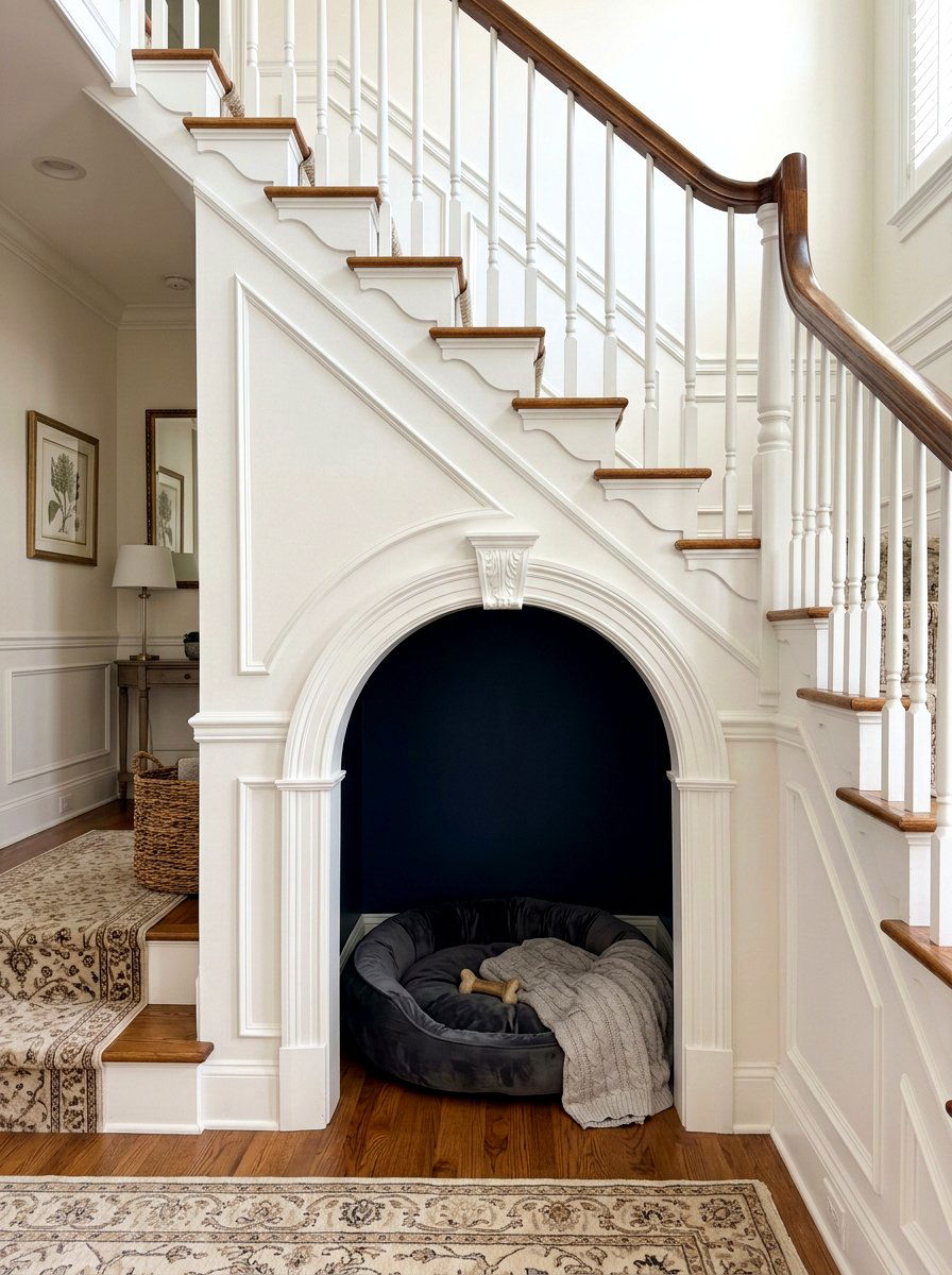 Elegant Arched Dog Entrance - 30 under stairs dog nook ideas