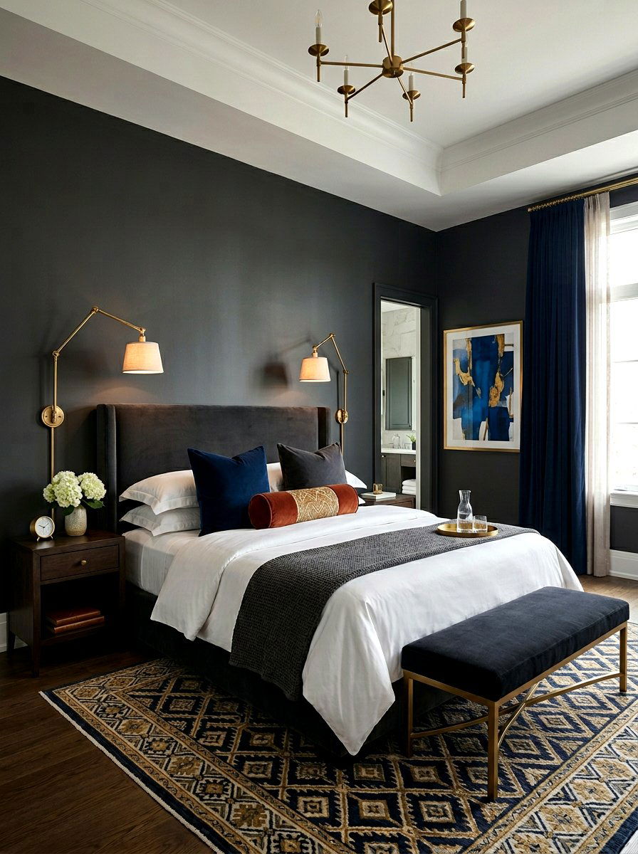 Elegant Bedroom With Brass Swing Arm Sconce - 30 bedroom lighting ideas