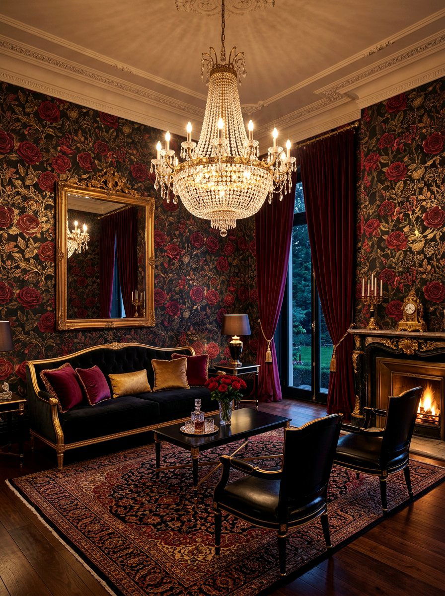 Elegant Dark Rose Theme - 30 dark floral living room ideas