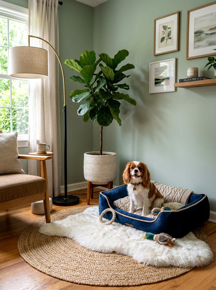 Elegant Dog Sitting Area With Rugs - 30 dog lounge room ideas