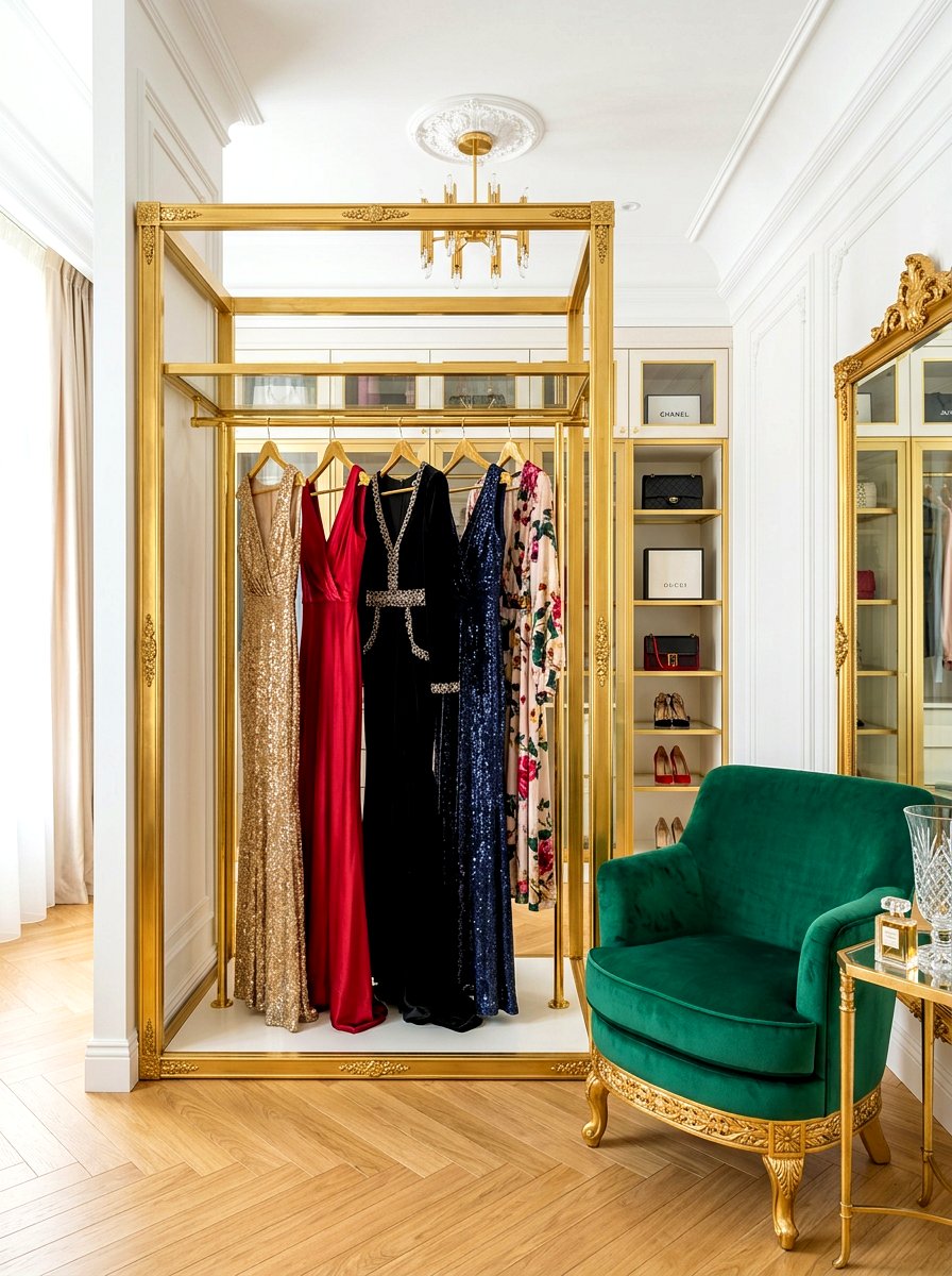Elegant Gold Frame Closet - 30 open closet aesthetic ideas