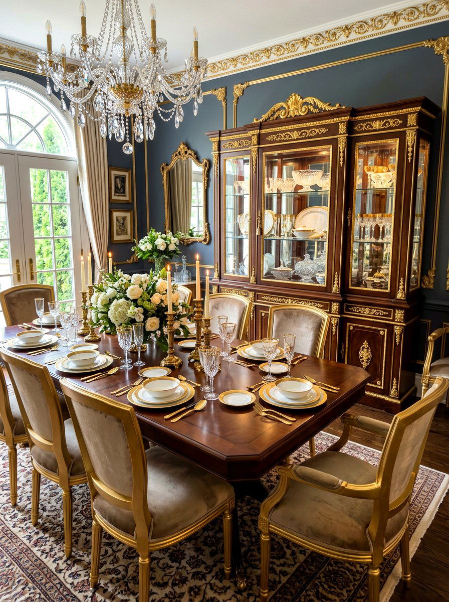 Elegant Gold Trimmed Cabinet - 30 china hutch styling ideas