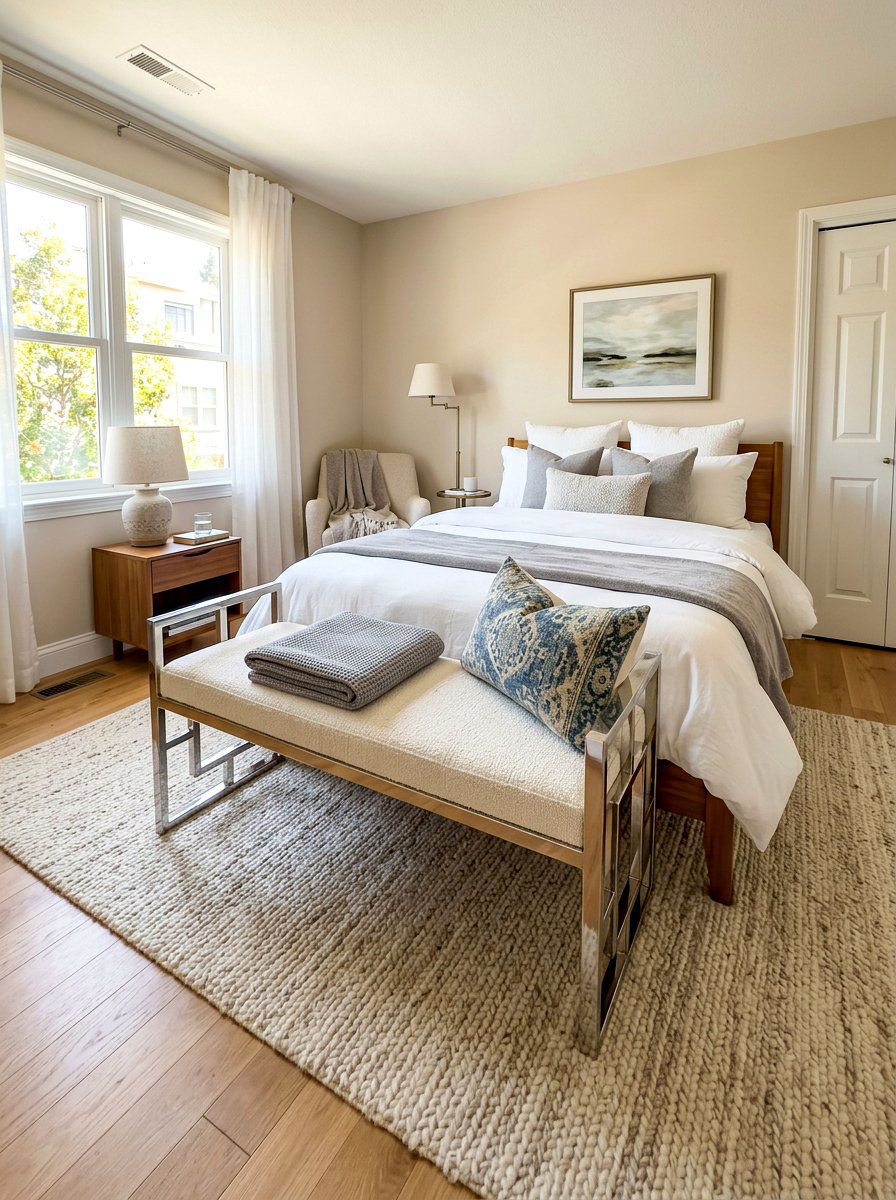 Elegant Guest Room Chrome Bench - 30 chrome accent furniture ideas