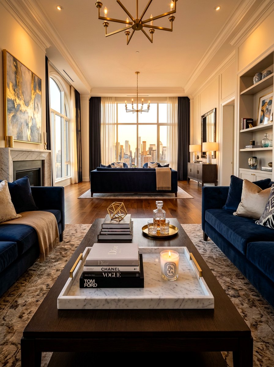Elegant Marble Tray Table Setup - 30 coffee table book styling ideas