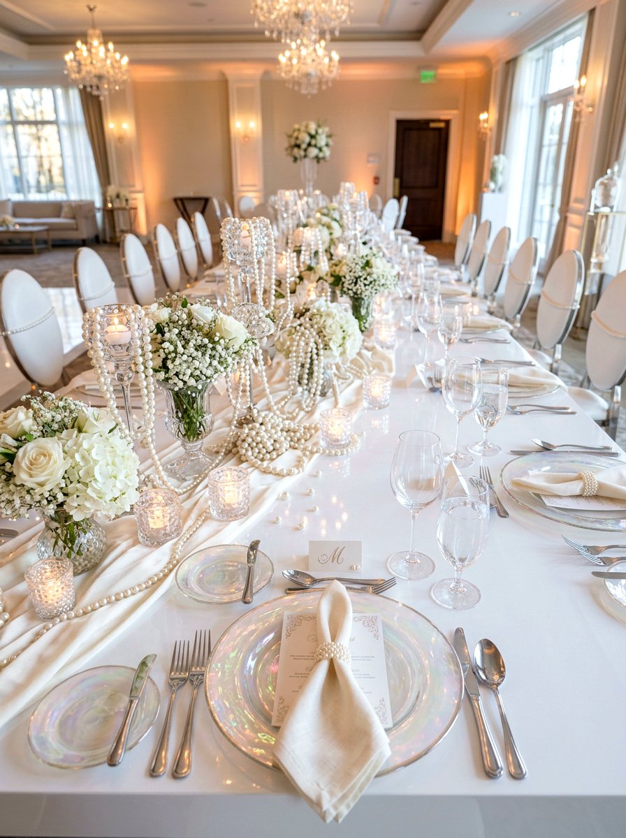 Elegant Pearl Themed Table - 30 seafood dinner table ideas aesthetic