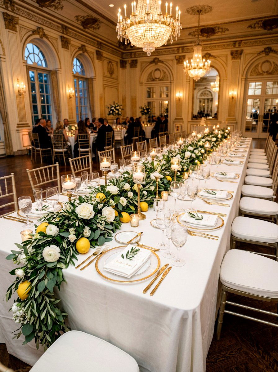 Elegant Wedding Reception - 30 lemon and olive summer tablescape ideas
