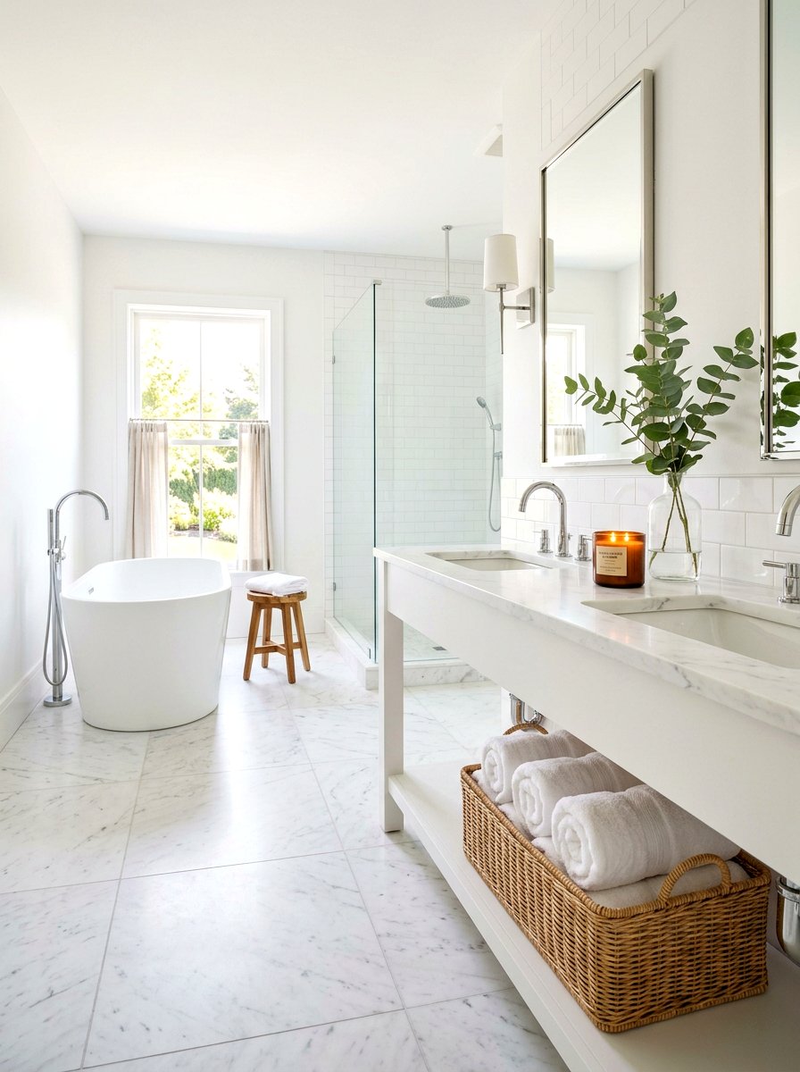Elegant White Bathroom - 30 neutral holiday decor ideas
