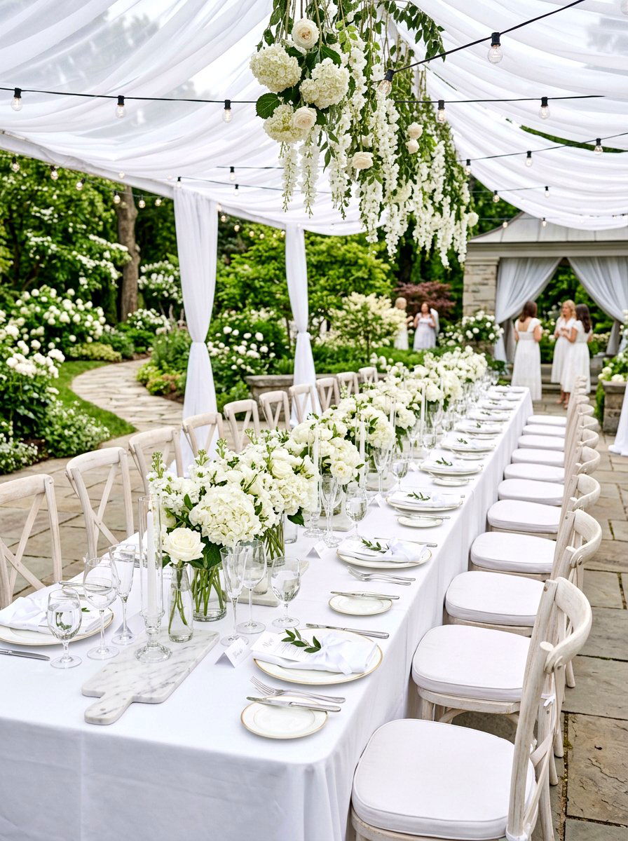 Elegant White Setup - 30 backyard bridal brunch ideas