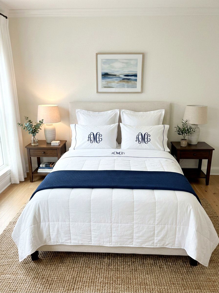 Elegant monogrammed white bedding - 30 tailored bedding ideas