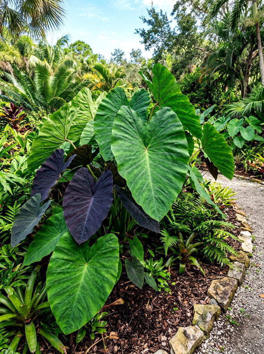 Elephant ear plant garden - 30 tropical landscaping ideas
