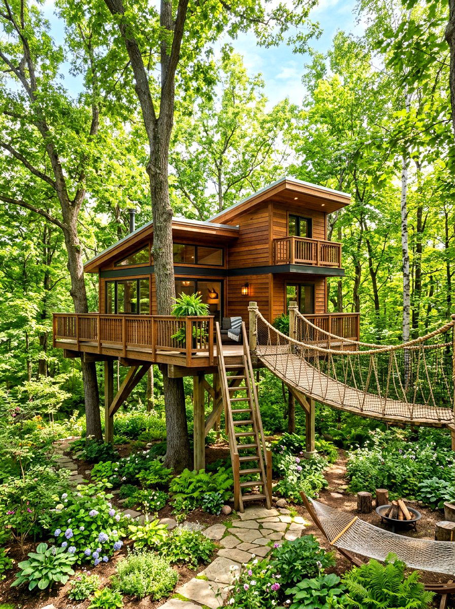 Elevated Backyard Treehouse - 30 backyard game area ideas