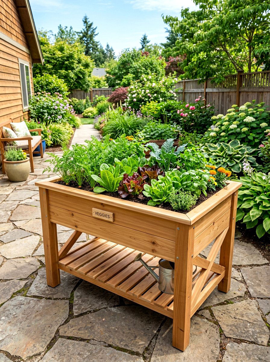 Elevated Cedar Planter Box - 30 compact kitchen garden ideas