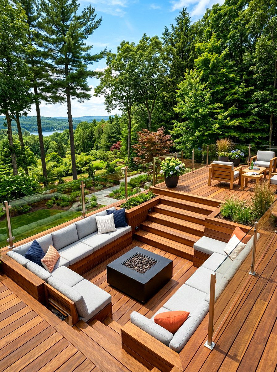 Elevated Deck Sunken Lounge - 30 conversation pit backyard ideas
