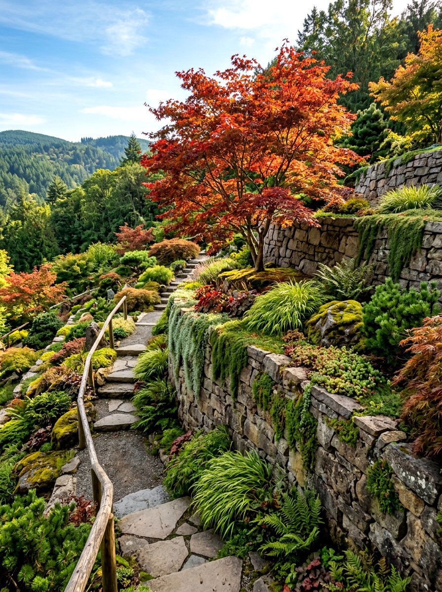 Elevated Hillside Japanese Maple - 30 Japanese maple garden ideas