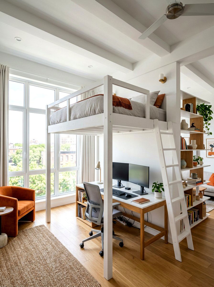 Elevated Loft Bed - 30 studio apartment divider ideas