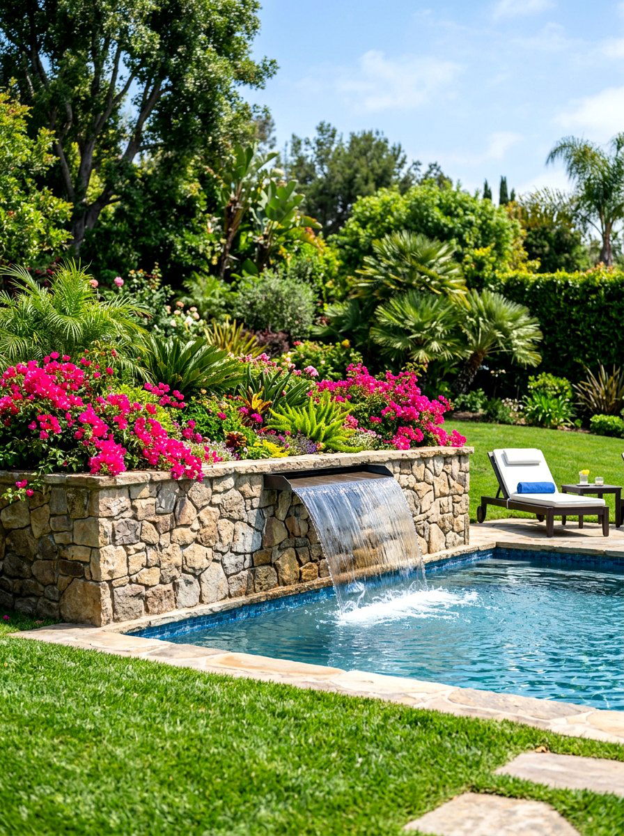Elevated Planter Pool Waterfall - 30 pool waterfall ideas