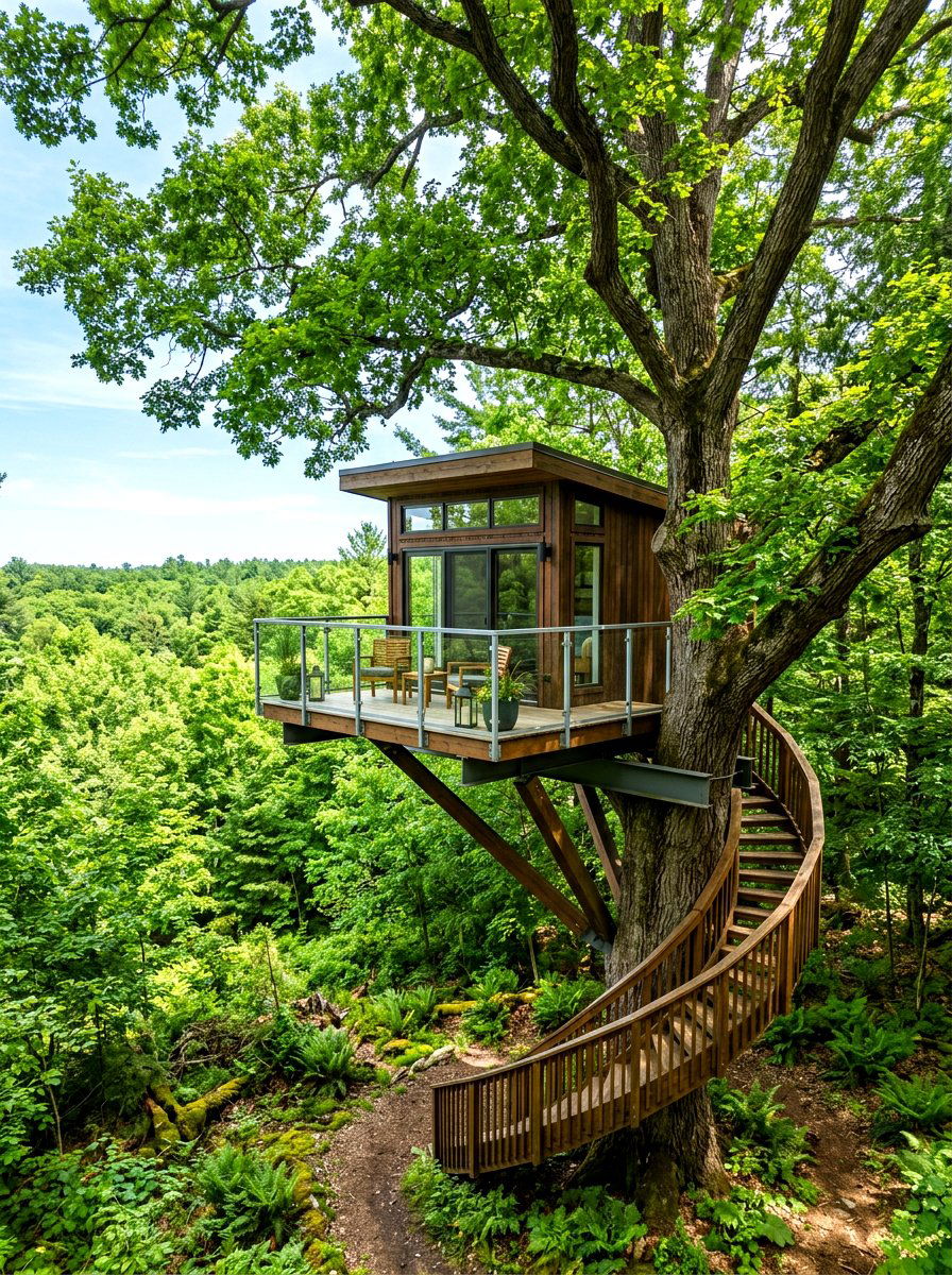 Elevated Treehouse Pod - 30 meditation backyard corner ideas