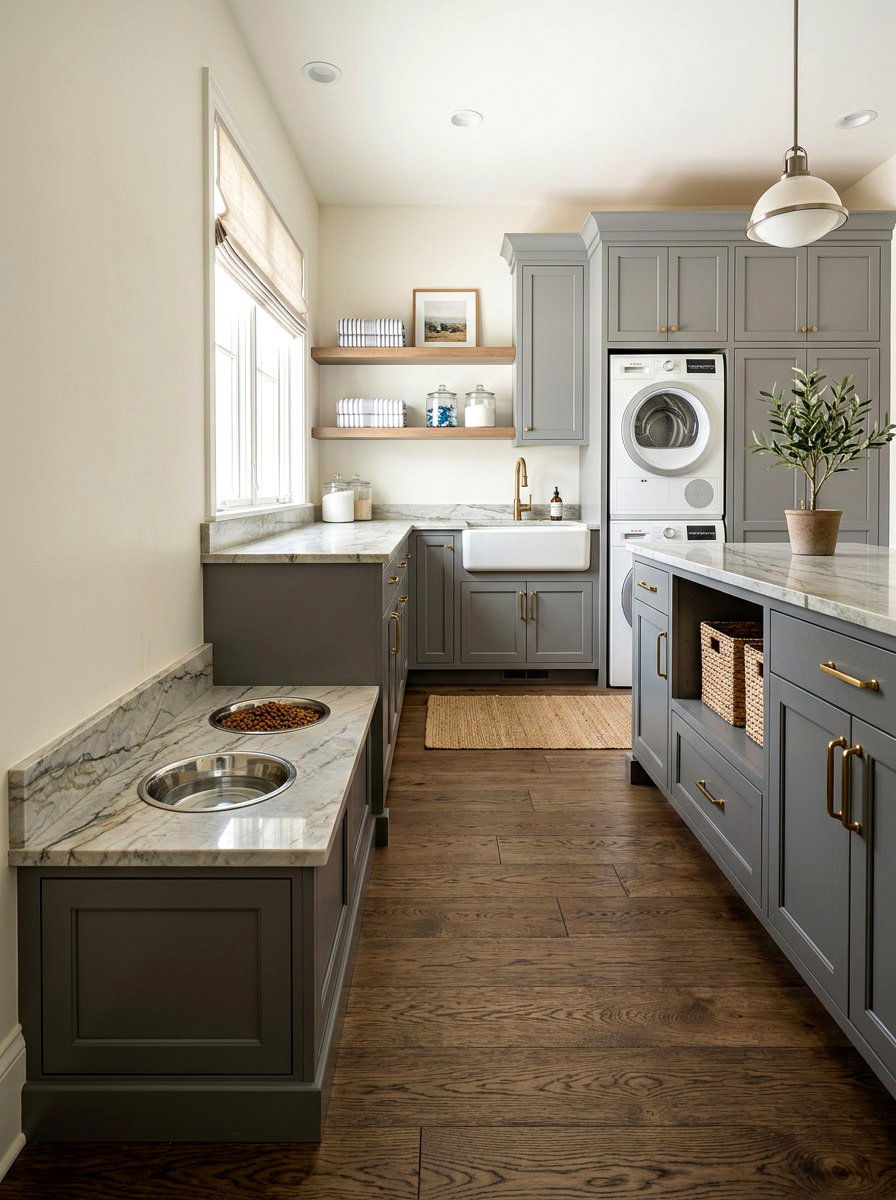 Elevated feeding station - 30 pet laundry room ideas
