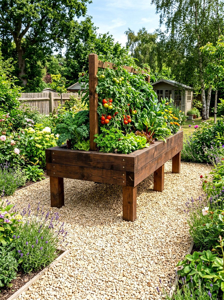 Elevated sleeper and gravel bed - 30 gravel border garden ideas