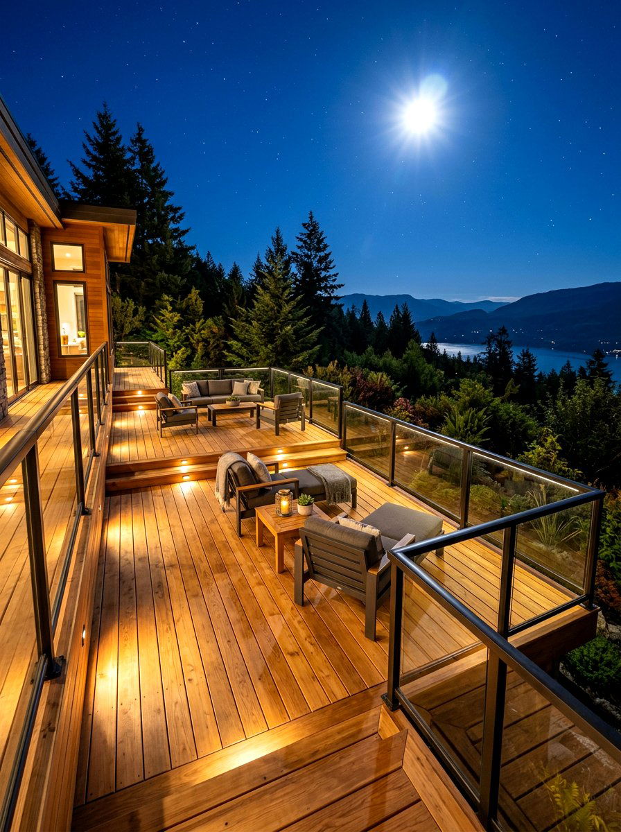 Elevated wooden deck - 30 moonlight backyard ideas