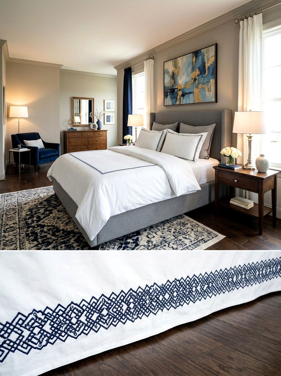Embroidered Border Bed Skirt - 30 tailored bed skirt ideas
