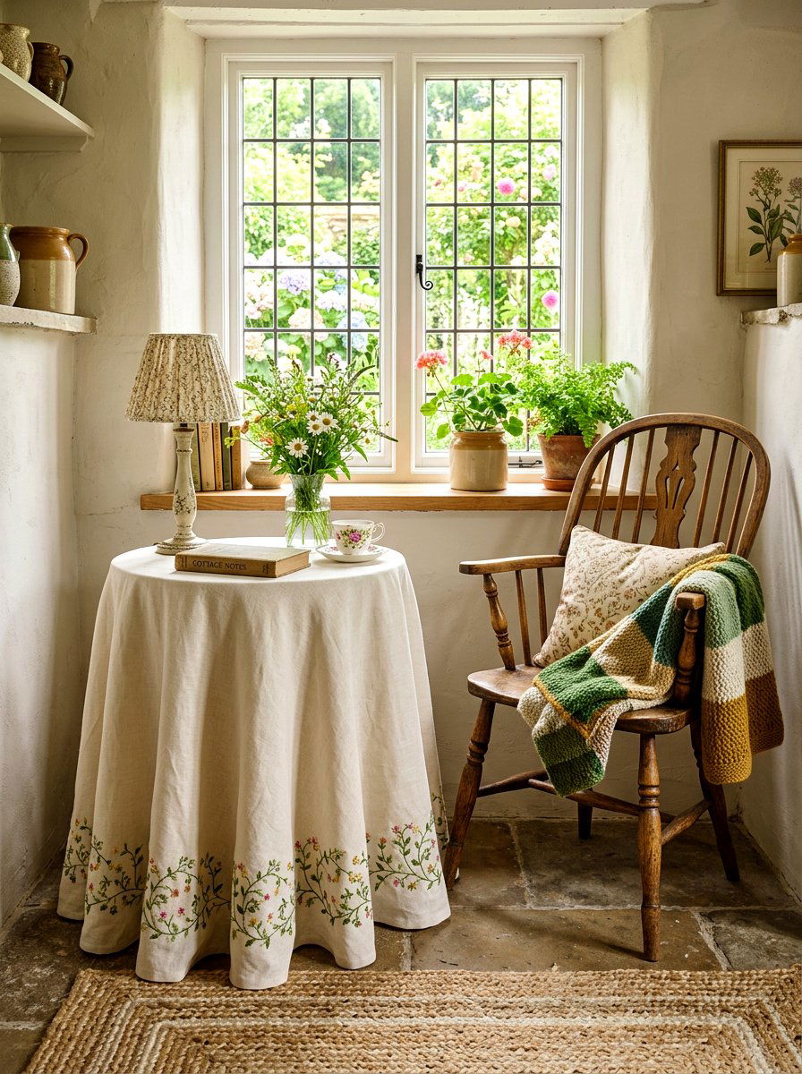 Embroidered Border Side Table - 30 skirted table ideas