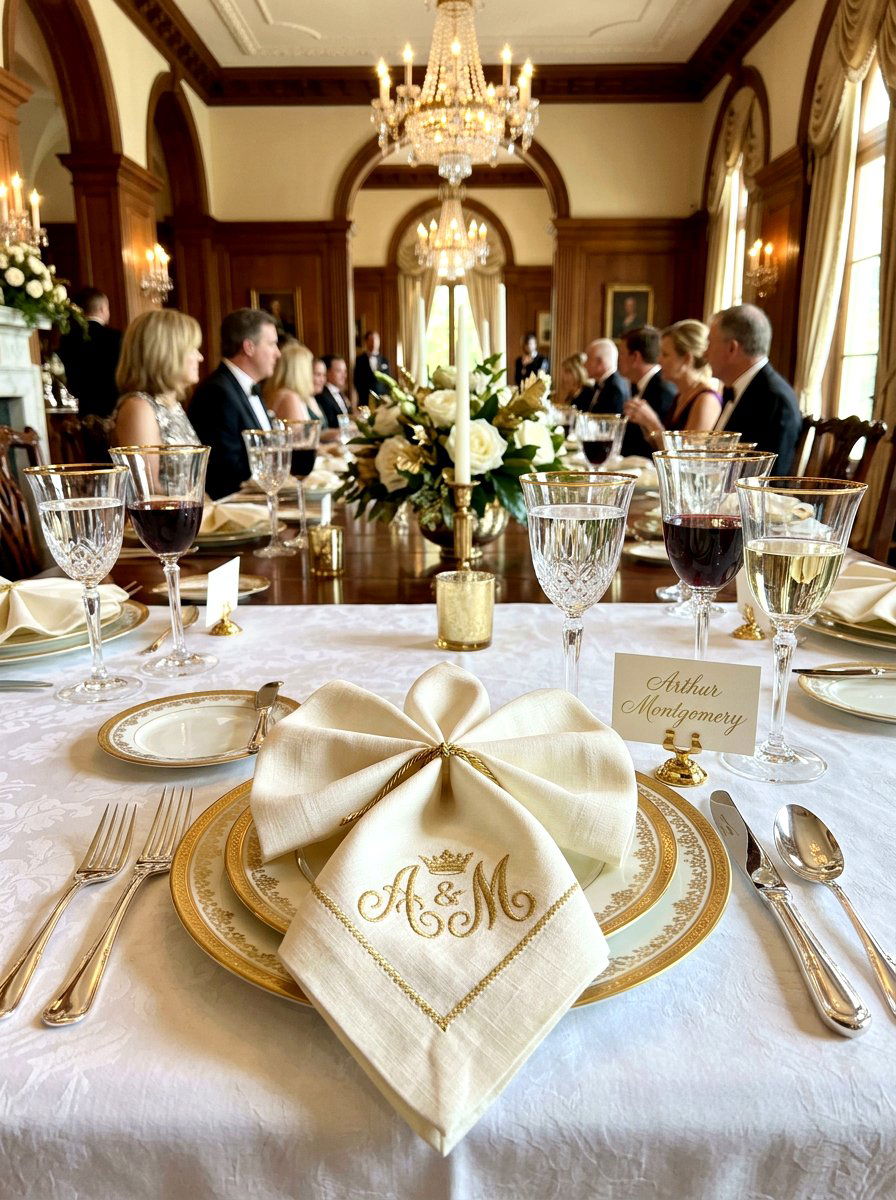Embroidered Bow Napkin - 30 bow napkin ideas