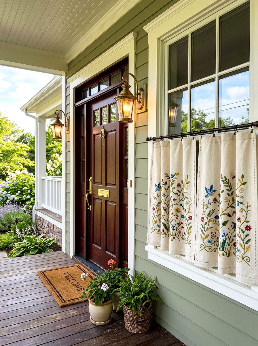 Embroidered Cafe Curtains For Front Porch - 30 porch with cafe curtains ideas